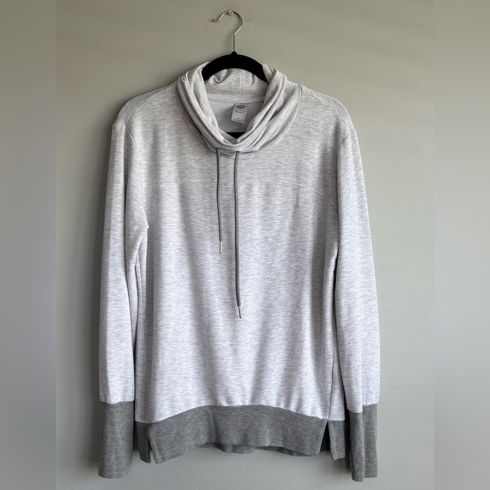 tē verde Long Sleeve Mock Cowl Funnel Neck Pullover Sweatshirt Gray Thumbhole Md